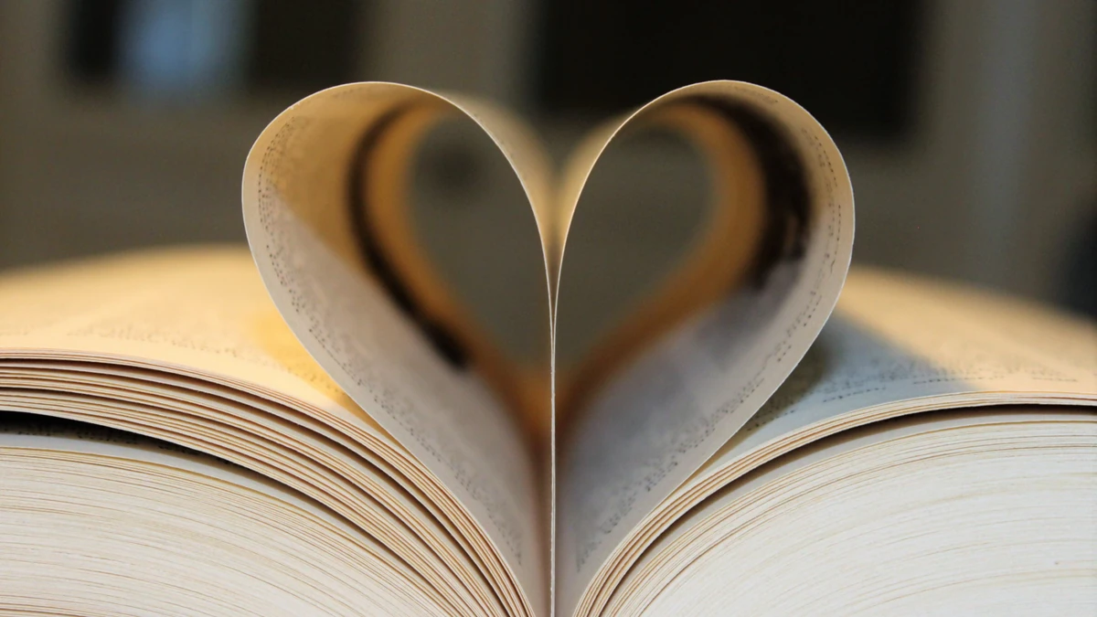 Open book with its pages folded into a heart shape